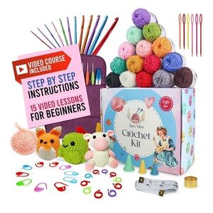 Yarn Vibe, easy crochet kit for beginners adults 83pcs with video course